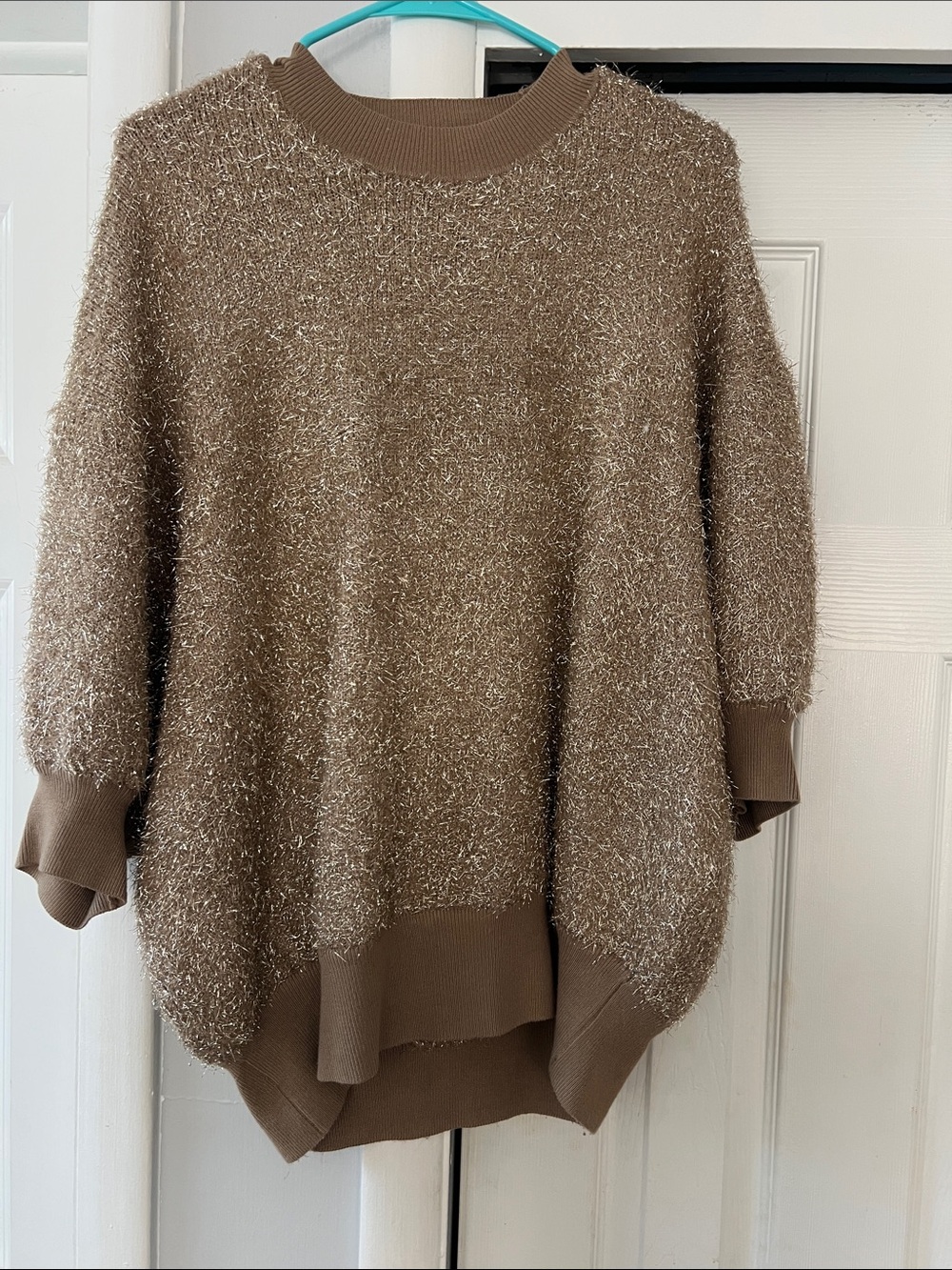 Anthropologie Maeve Cozy Metallic Thread Gold Oversized Pilcro Sweater